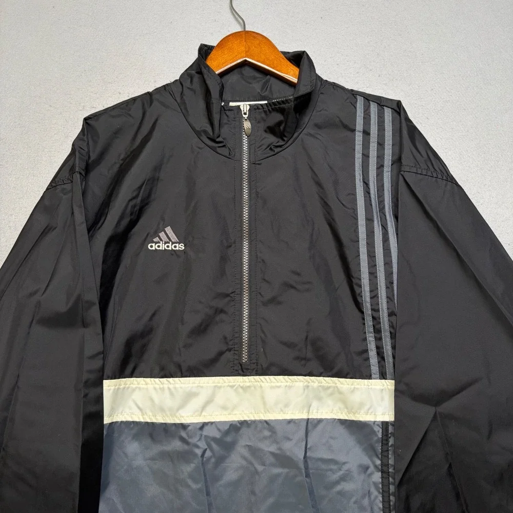 Adidas Windbreaker Jacket Mens XL Black Grey Vintage 90s Half Zip Pullover Logo